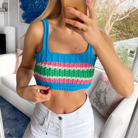 🩵 ZARA BLUE MULTI KNIT CROP TOP! - Picture 6 of 16